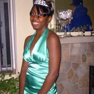 Green halter homecoming dress